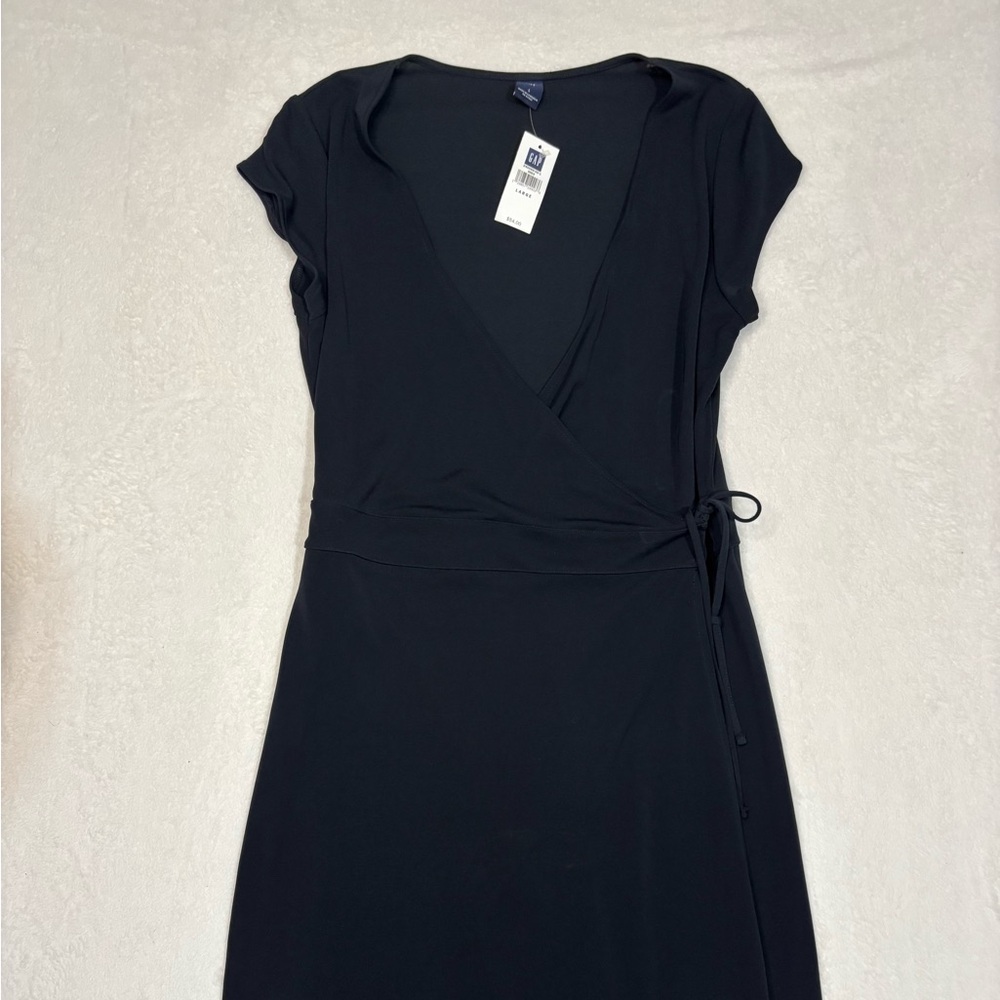 NWT GAP Black Midi Wrap Dress sophisticated Size Large